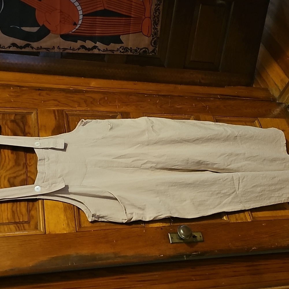Cute Beige Cotton/linen Overalls Lg